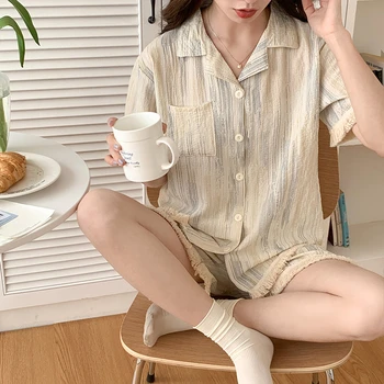 Korėjos Pajama Mujer Triušis Gėlių Spausdinti Medvilnės Verpalų Sleepwear Nustatyti Trumpas Rankovės Viršuje+Kelnės Homewear Odos Draugiškas Kvėpuojantis