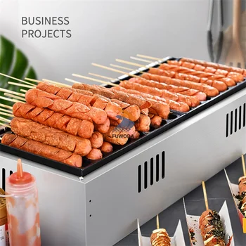 Komercinis Dujų Traškūs Prancūzijos Hot Dog Maker 18 Tinklų Lolly Stick Kepimo Mašinos Dešra Grotelės Užkandžiai Maker