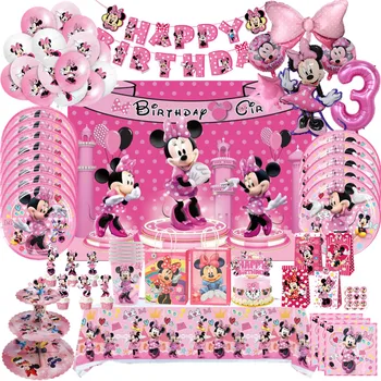 Minnie Mouse Gimtadienio Reikmenys Vienkartiniai Indai, Minnie Taurės Plokštė Balionas Mergaičių, Kūdikių Vonia Gimtadienio Apdaila