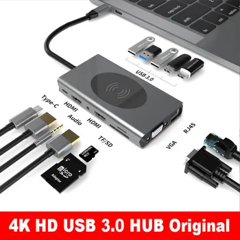 Naujas Usb Hub 3.0 Docking Station Splitter Keli Uostai C Tipo Raumuo Usb Doko Koncentratorius 4K HD Už Xiaomi 
