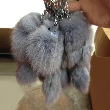 1Pcs Fox Fur Raktų pakabukai Moterų Bag Rankinė Pompom Uodega paketų prižiūrėtojų raktinę Papuošalai Žavesio Dovana, Purus Kailis Fox Lėlės 