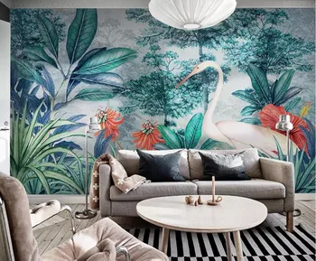 Beibehang Europos tapetai rankomis dažyti viduramžių rainforest bananų lapų flamingo sodas, TV foną, sienų freskomis 3d tapetai