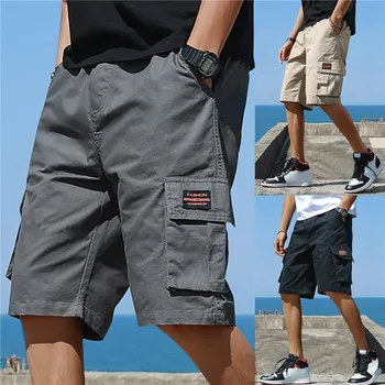Vasaros vyrų krovinių multi-pocket šortai 2023 nauja tendencija atsitiktinis elastinga juosmens paplūdimio šortai street wear Bermudai vyriški sportiniai šortai