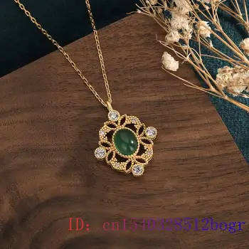 Green Jade Pendant Crystal Amuletas Cirkonis Juvelyriniai Dirbiniai Žavesio Moterų Brangakmenio Dovanos Chalcedony Mados Karoliai 925 Sidabro Gamtos