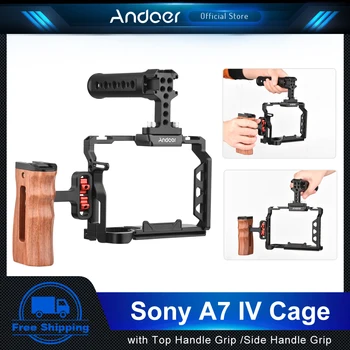 Andoer Kamera Cage Kit for Sony A7 IV Kamera su Rankena Viršuje, Medinė Rankena Šoninės Rankenos Danga Kamera Narve Sony A7 IV Priedai