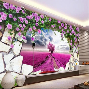 beibehang 3d namų puošybai Užsakymą 3d Tapetai, Fonas sienų freskomis Provanso svajinga levandų graži violetinė rožinė tapetai
