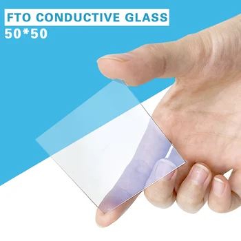 50x50x2.2mm, 10 ohm/kv., Lab Skaidrios Laidžiosios Stiklo Fluoru Legiruoto Alavo Oksidas (FTO) Padengta Stiklo