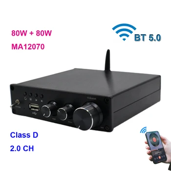 2*80W Bluetooth 5.0 Infineon MA12070 Skaitmeninis Garso Galios Stiprintuvas, Ekvalaizeris 20W~200W HiFi Stereo Stiprintuvo Klasė D Aux-DC15-19V