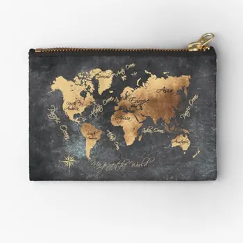 Pasaulio Žemėlapyje 147 Aukso Black Worldmap Žemėlapis Užtrauktukas Maišeliai Piniginės Pakuočių Saugojimo Pinigus Mažas Grynas Kosmetikos Krepšys Klavišą Moterų Kišenėje