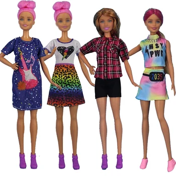 4Pcs Mados Kasdien Dėvėti Laisvalaikio Apranga, Berankoviai Marškinėliai, Sijonas, Kelnės, Suknelė Lėlių Priedai Drabužius Barbie Lėlės