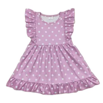 GSD0362 Didmeninė boutique vaikų drabužiai mergaitėms, drabužiai, violetinė poli-dot Plaukioja rankovėmis suknelė atsitiktinis ir patogus