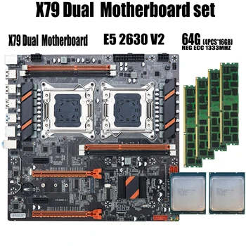 qiyida X79 Dual CPU plokštė komplektas su 2 x Xeon E5 2630 V2 4 × 16 GB = 64GB 1333MHz PC3 10600 DDR3 ECC REG atmintis