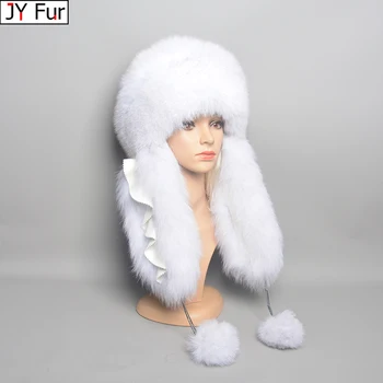 Moterų Tikro Kailio Bombonešis Skrybėlės Lady Žiemą Šiltas, Prabangus 100% Natūralus Lapės Kailio Kepurę Mados Purus Fox Fur Rex Triušio Kailio Kepurės