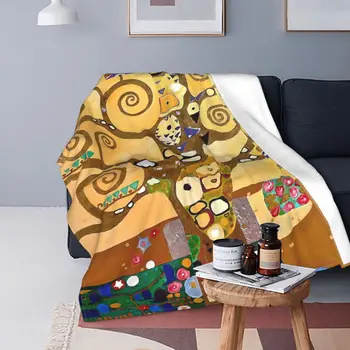 Gustav Klimt Pliušinis Antklodė Gyvybės Medis Stoclet Frizas Kūrybos Mesti Antklodę Lova, Sofa Sofa 150*125cm Kilimėlio Gabalas