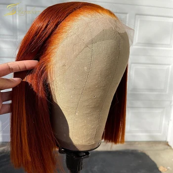 Imbieras Oranžinės Spalvos Nėriniai Priekiniai Perukas Trumpas Tiesiai Spalva Žmogaus Plaukų Nėrinių Priekinės Perukas Pixie Bob Supjaustyti Brazilijos Plaukų Preplucked
