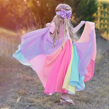 40# Suknelė Vaikams Mergaitėms Trumpomis Rankovėmis Vaivorykštė Susiuvimo Suknelė Suknelė Princesė Dress Gimtadienio Suknelės Vaikams Drabužiai Mergaitėms
