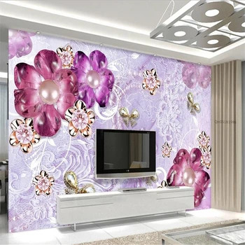beibehang Pasirinktinius nuotraukų 3d tapetai didelis freskomis prabanga prabangų violetinė Europos gėlių 3d stereo TV foną papel de parede