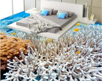 beibehang 3D Tapetai Ocean White Coral Tropinių Žuvų Vonios Grindų Lipdukai Vandeniui lipnios papel de parede3D