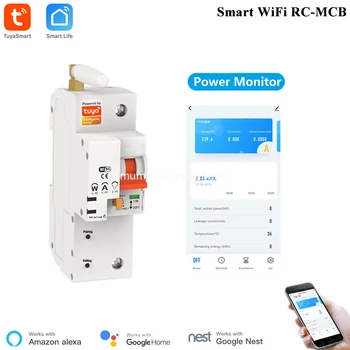 Alexa Tuya Smart išjungiklių 1P WiFi Perkrovos Jungiklis Trumpo Jungimo Apsauga Stebėti Energijos Suvartojimą Smart RC-MCB