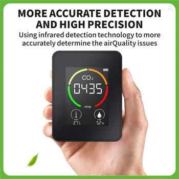 Temperatūros, 3-in-1 LCD Aptikimo Skaitiklis Ekranas Anglies Nešiojami CO2 Stebėti Detektorius Kokybės Oro Drėgnumas TVOC Dioksidas