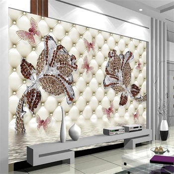 wellyu papel parede Užsakymą tapetai Diamond rose vandens atspindys brangakmenis sienos foną 3d tėtis peint behang